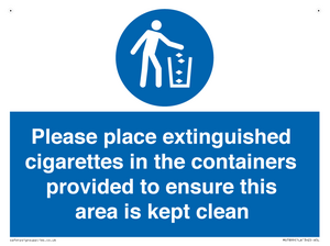 Please place extinguished cigarettes in the containers provided to ensure this area is kept clean